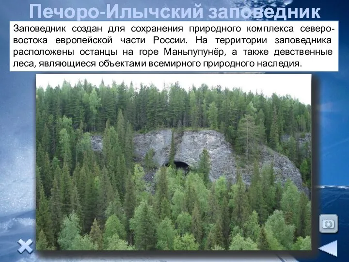 Печоро-Илычский заповедник Заповедник создан для сохранения природного комплекса северо-востока европейской части России.