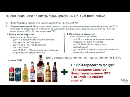 Выполнение цели по дистрибуции фокусных SKU Off-trade nonKA Формулировка: выполнение цели по