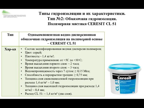 Типы гидроизоляции и их характеристики. Тип №2: Обмазочная гидроизоляция. Полимерная мастика CERESIT CL 51