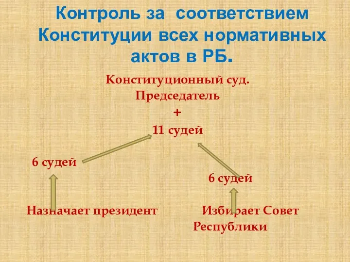 Контроль за соответствием Конституции всех нормативных актов в РБ. Конституционный суд. Председатель