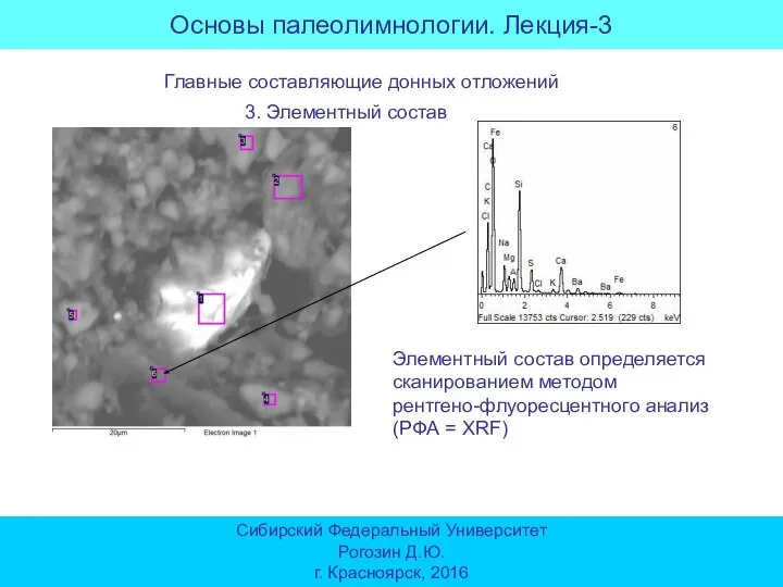 Основы палеолимнологии. Лекция-3 Сибирский Федеральный Университет Рогозин Д.Ю. г. Красноярск, 2016 Главные