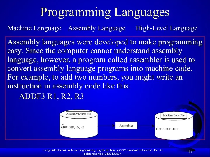 Programming Languages Machine Language Assembly Language High-Level Language Assembly languages were developed
