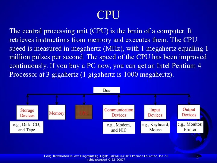 CPU The central processing unit (CPU) is the brain of a computer.