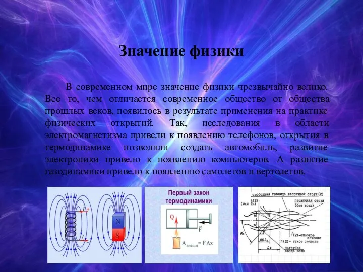 Значение физики В современном мире значение физики чрезвычайно велико. Все то, чем