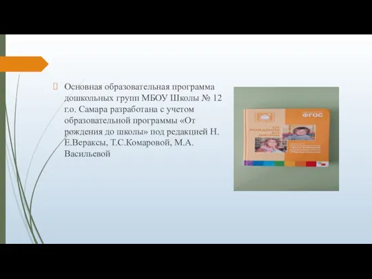 Основная образовательная программа дошкольных групп МБОУ Школы № 12 г.о. Самара разработана