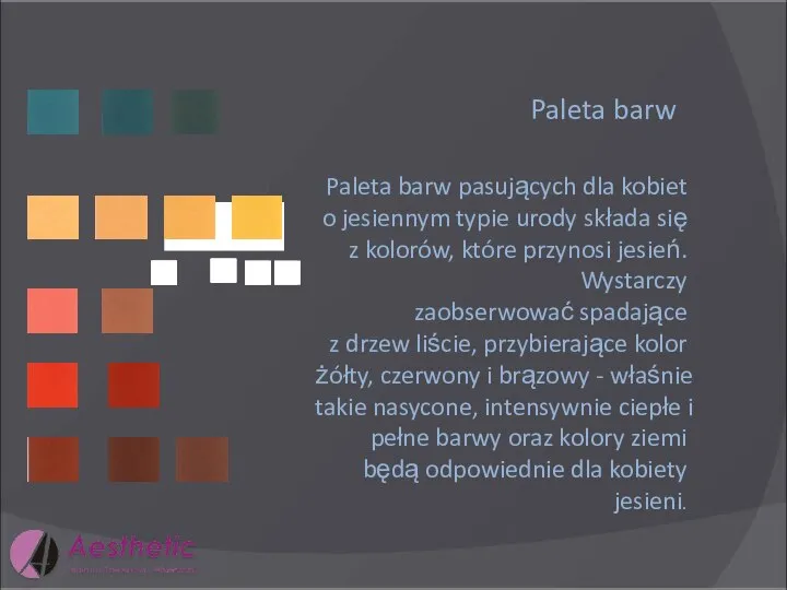 Paleta barw Paleta barw pasujących dla kobiet o jesiennym typie urody składa