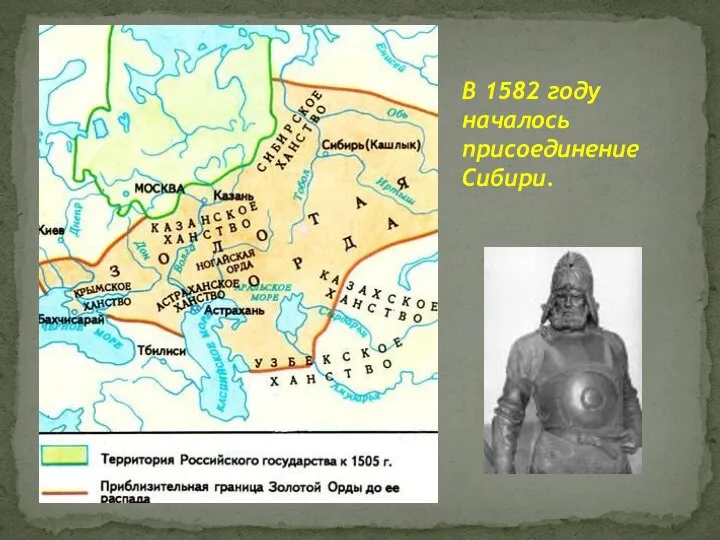 В 1582 году началось присоединение Сибири.