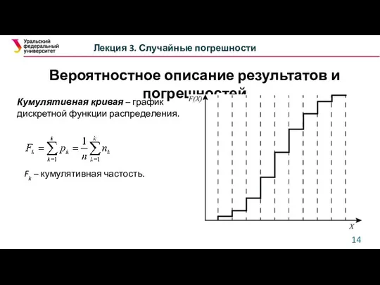 Вероятностное описание результатов и погрешностей Лекция 3. Случайные погрешности Кумулятивная кривая –