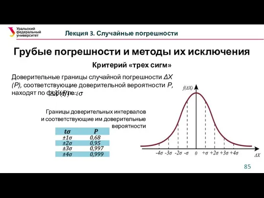 Лекция 3. Случайные погрешности Доверительные границы случайной погрешности ΔХ(Р), соответствующие доверительной вероятности