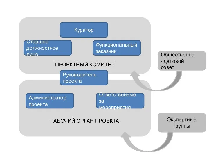 ПРОЕКТНЫЙ КОМИТЕТ РАБОЧИЙ ОРГАН ПРОЕКТА Куратор Старшее должностное лицо Функциональный заказчик Ответственные