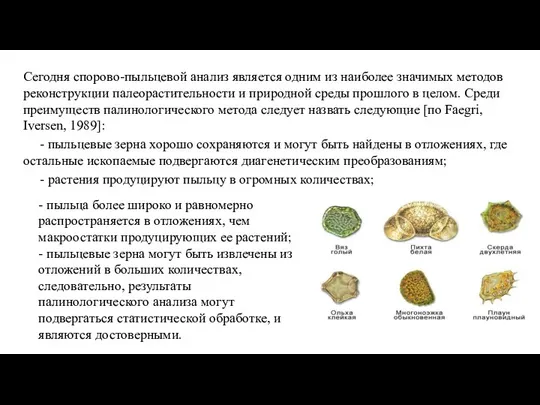 Сегодня спорово-пыльцевой анализ является одним из наиболее значимых методов реконструкции палеорастительности и