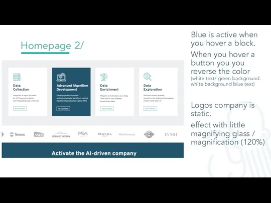 Homepage 2/ Blue is active when you hover a block. When you