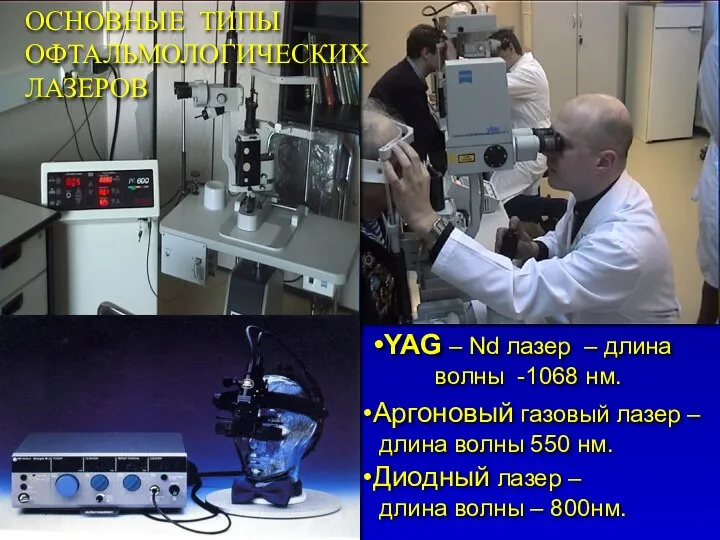 YAG – Nd лазер – длина волны -1068 нм. Аргоновый газовый лазер