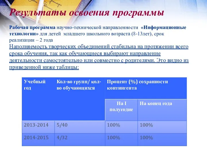 Результаты освоения программы Рабочая программа научно-технической направленности «Информационные технологии» для детей младшего