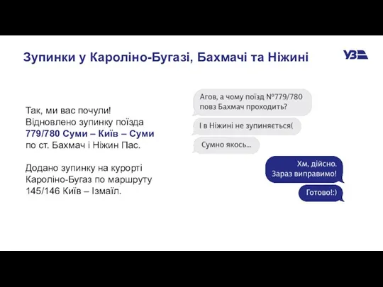 Зупинки у Кароліно-Бугазі, Бахмачі та Ніжині Так, ми вас почули! Відновлено зупинку