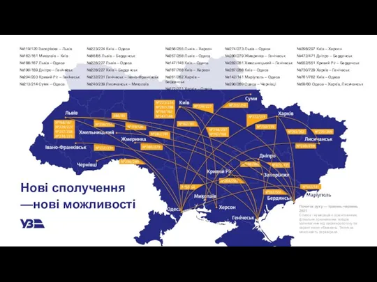 Нові сполучення —нові можливості №119/120 Запоріжжя – Львів №162/161 Миколаїв – Київ