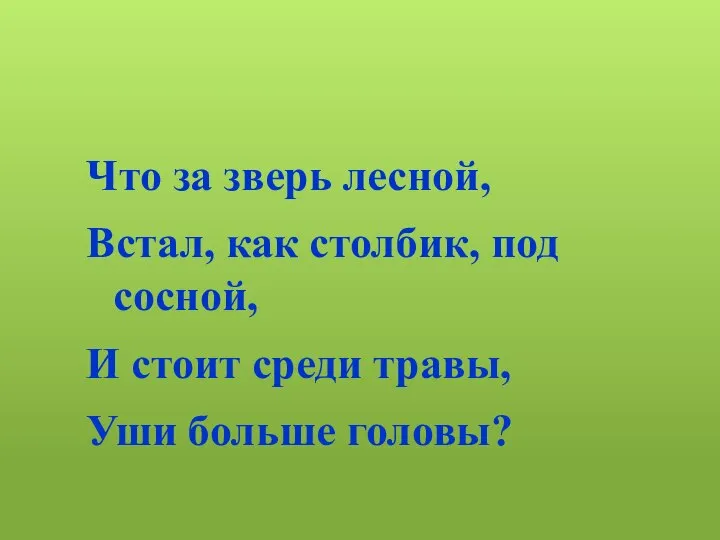 Что за зверь лесной, Встал, как столбик, под сосной, И стоит среди травы, Уши больше головы?