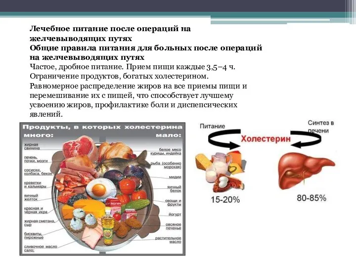 Лечебное питание после операций на желчевыводящих путях Общие правила питания для больных