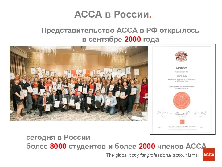 Представительство АССА в РФ открылось в сентябре 2000 года сегодня в России