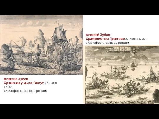 Алексей Зубов – Сражение у мыса Гангут 27 июля 1714г. 1715 офорт,