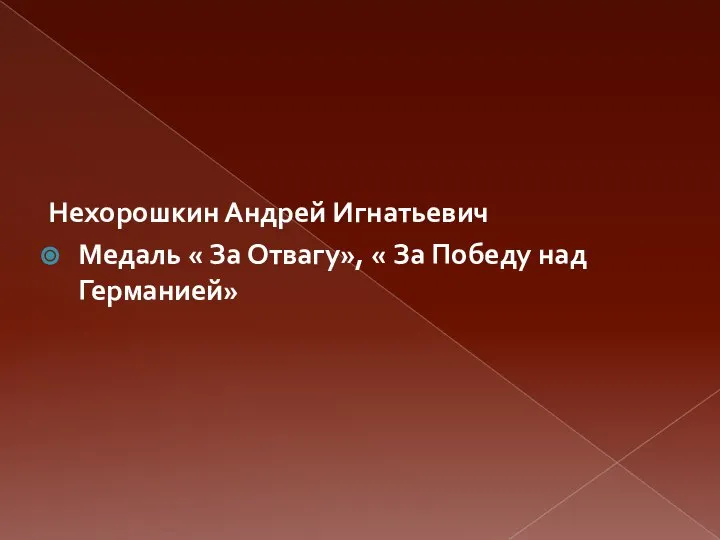 Нехорошкин Андрей Игнатьевич Медаль « За Отвагу», « За Победу над Германией»