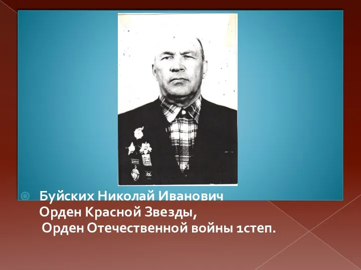 Буйских Николай Иванович Орден Красной Звезды, Орден Отечественной войны 1степ.