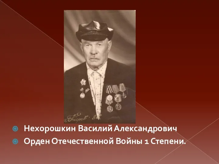 Нехорошкин Василий Александрович Орден Отечественной Войны 1 Степени.