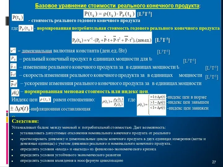 Следствия: Устанавливает баланс между меновой и потребительной стоимостью. Дает возможность: устанавливать допустимые