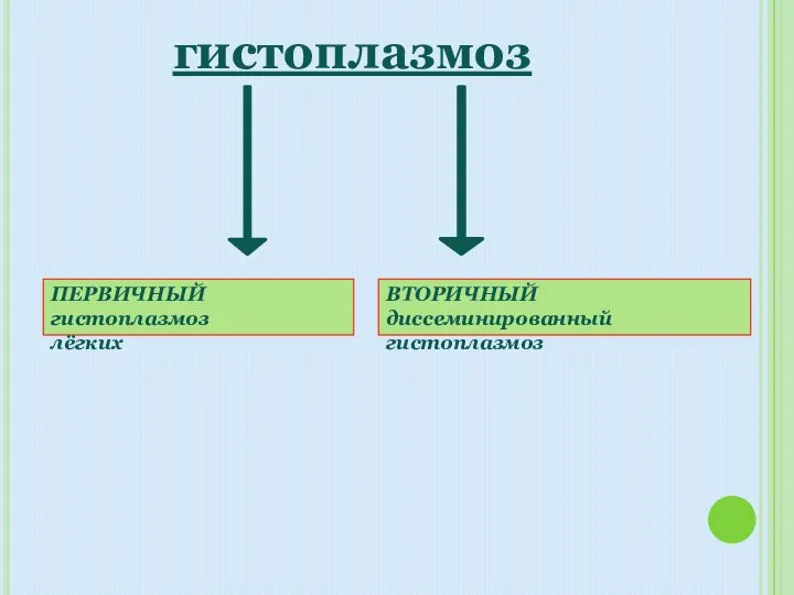 гистоплазмоз ПЕРВИЧНЫЙ гистоплазмоз лёгких ВТОРИЧНЫЙ диссеминированный гистоплазмоз