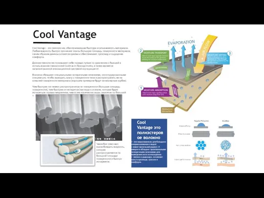 Cool Vantage – это технология, обеспечивающая быструю впитываемость материала. Любая жидкость быстро