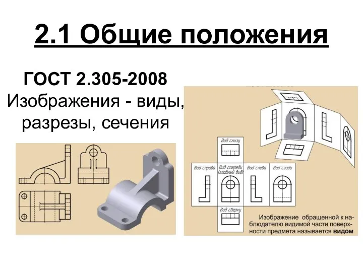 2.1 Общие положения ГОСТ 2.305-2008 Изображения - виды, разрезы, сечения