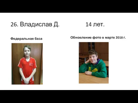 26. Владислав Д. 14 лет. Федеральная база Обновление фото в марте 2018 г.