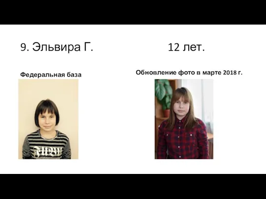 9. Эльвира Г. 12 лет. Федеральная база Обновление фото в марте 2018 г.