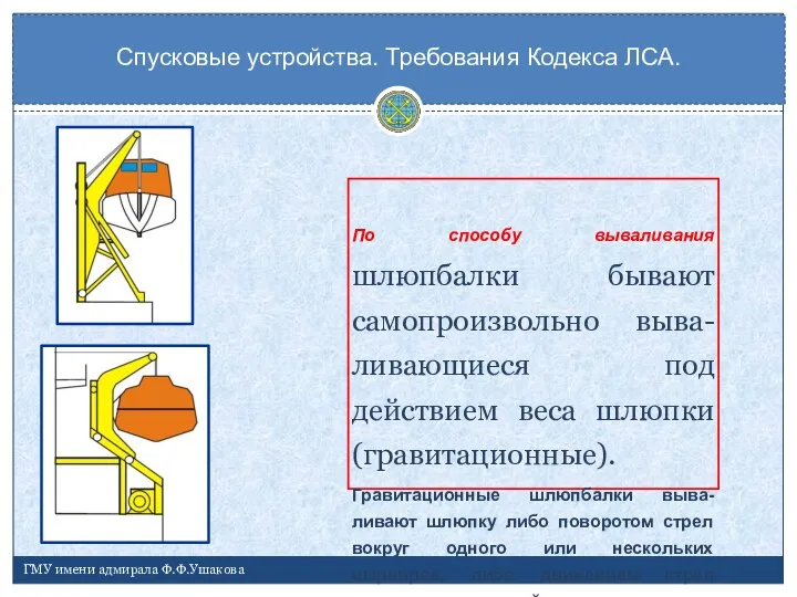 Спусковые устройства. Требования Кодекса ЛСА. ГМУ имени адмирала Ф.Ф.Ушакова По способу вываливания