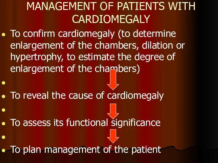 MANAGEMENT OF PATIENTS WITH CARDIOMEGALY To confirm cardiomegaly (to determine enlargement of