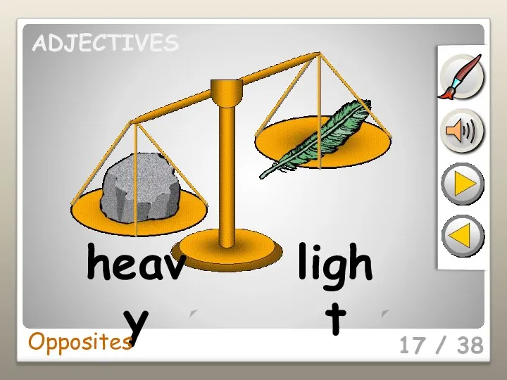 17 / 38 heavy light Opposites ADJECTIVES