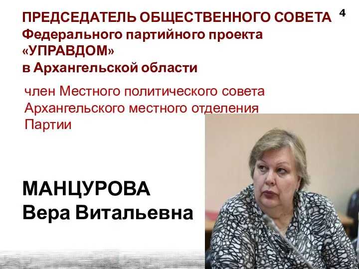 ПРЕДСЕДАТЕЛЬ ОБЩЕСТВЕННОГО СОВЕТА Федерального партийного проекта «УПРАВДОМ» в Архангельской области член Местного