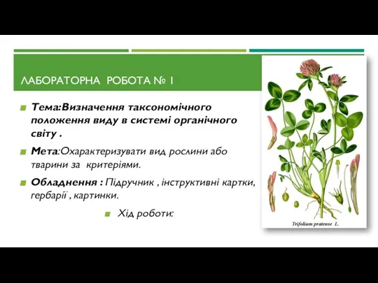 ЛАБОРАТОРНА РОБОТА № 1 Тема:Визначення таксономічного положення виду в системі органічного світу