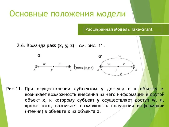 Основные положения модели 2.6. Команда pass (x, y, z) – см. рис.