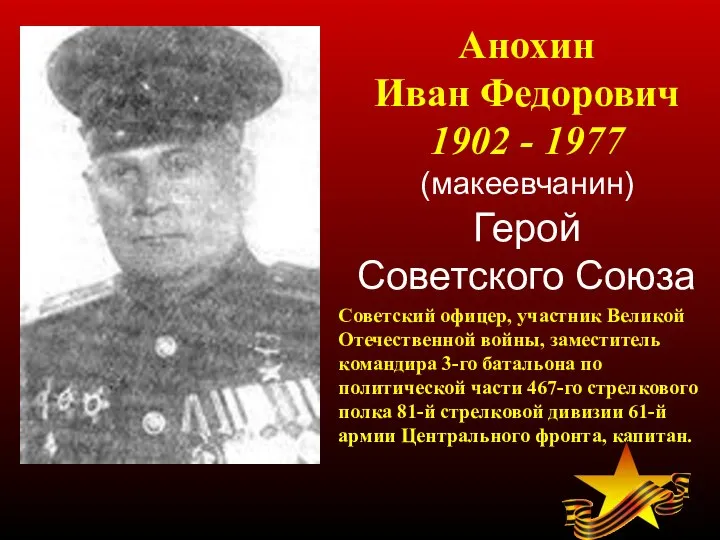 Советский офицер, участник Великой Отечественной войны, заместитель командира 3-го батальона по политической