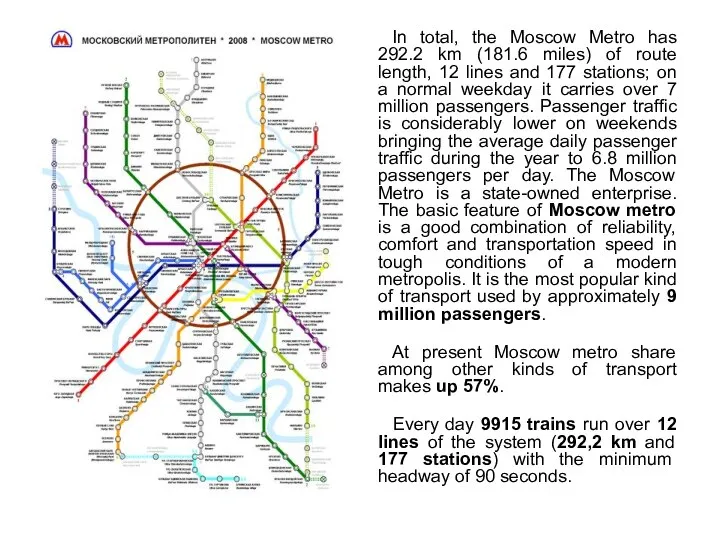 In total, the Moscow Metro has 292.2 km (181.6 miles) of route