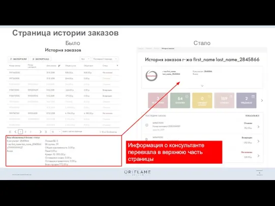 Было Стало Страница истории заказов Информация о консультанте переехала в верхнюю часть страницы