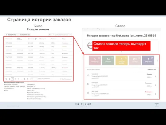 Было Стало Страница истории заказов Список заказов теперь выглядит так