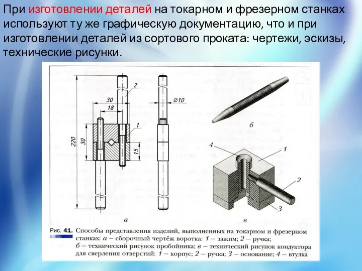 При изготовлении деталей на токарном и фрезерном станках используют ту же графическую