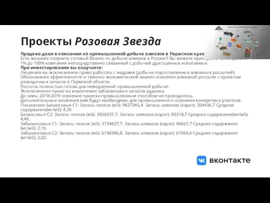 Проекты Розовая Звезда Продажа доли в компании по промышленной добыче алмазов в