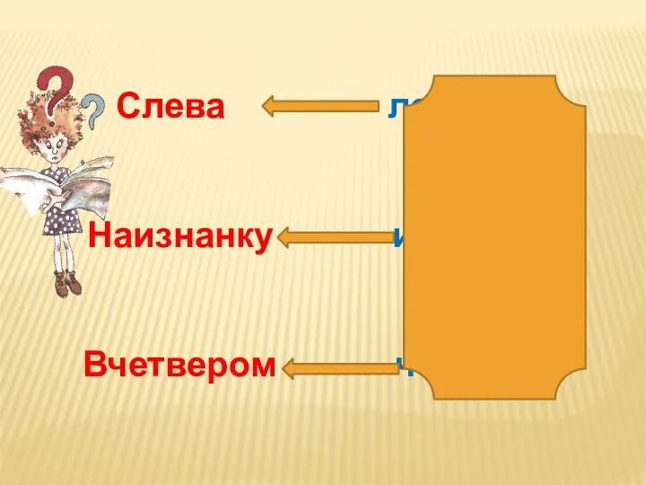 Слева левый Наизнанку изнанка Вчетвером четверо