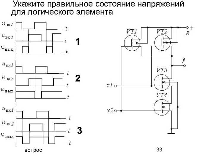 вопрос Укажите правильное состояние напряжений для логического элемента 1 2 3