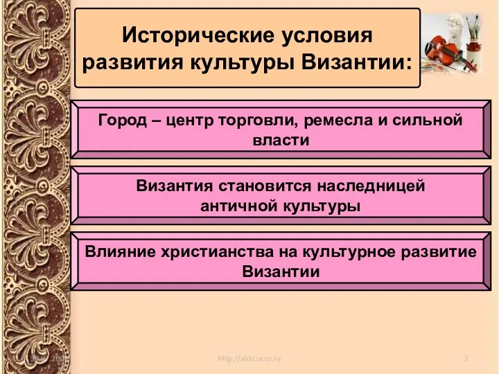 Исторические условия развития культуры Византии: Город – центр торговли, ремесла и сильной