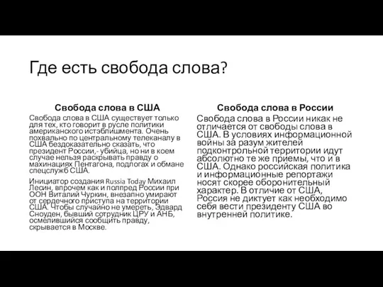 Где есть свобода слова? Свобода слова в США Свобода слова в США