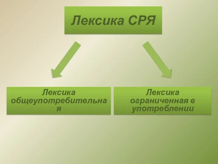 Лексика СРЯ Лексика общеупотребительная Лексика ограниченная в употреблении